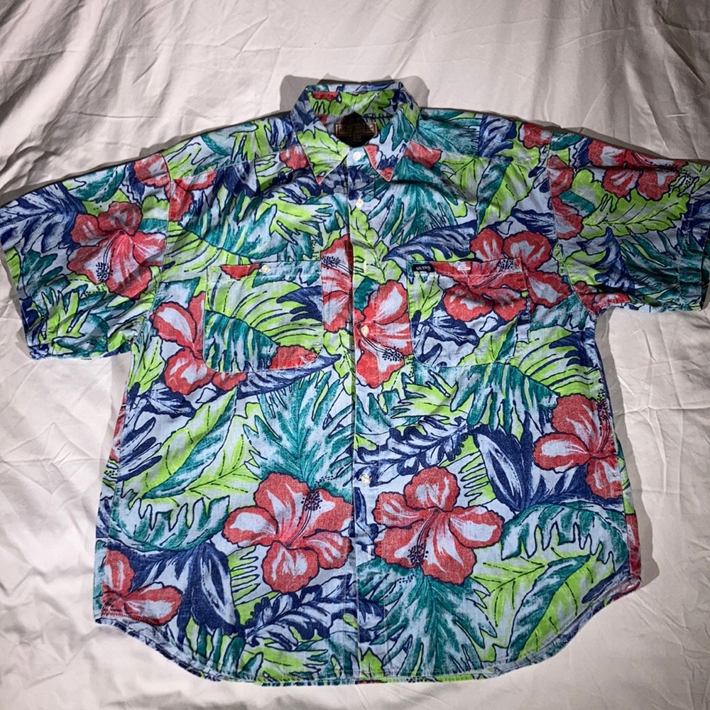 Vintage Mens Guess Jeans Hawaiian Short-sleeve Button-down Shirt